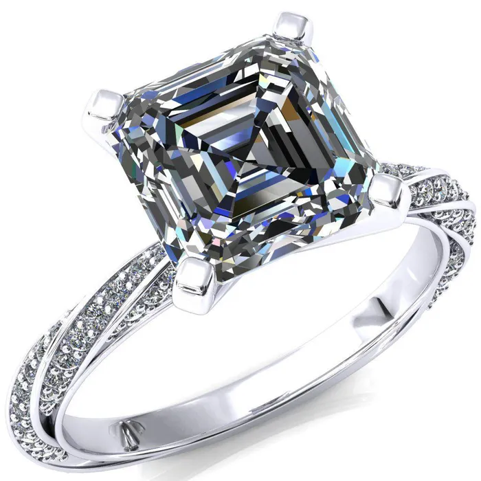 Fire Brilliance Rings Elysia Asscher Moissanite 4 Prong 34 Eternity Diamond Accent Ring