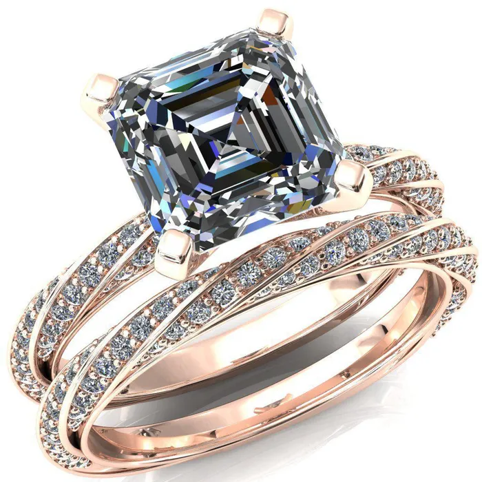 Fire Brilliance Rings Elysia Asscher Moissanite 4 Prong 34 Eternity Diamond Accent Ring