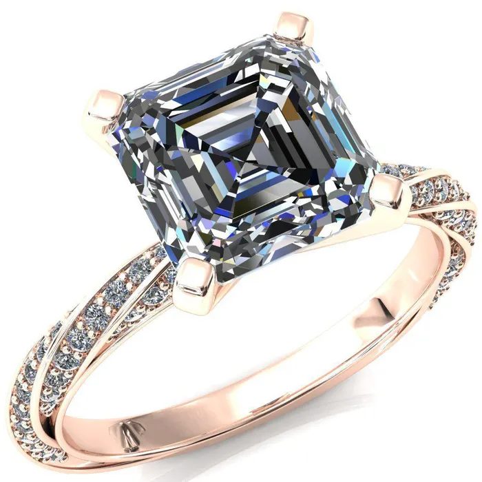 Fire Brilliance Rings Elysia Asscher Moissanite 4 Prong 34 Eternity Diamond Accent Ring