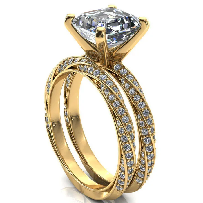 Fire Brilliance Rings Elysia Asscher Moissanite 4 Prong 34 Eternity Diamond Accent Ring