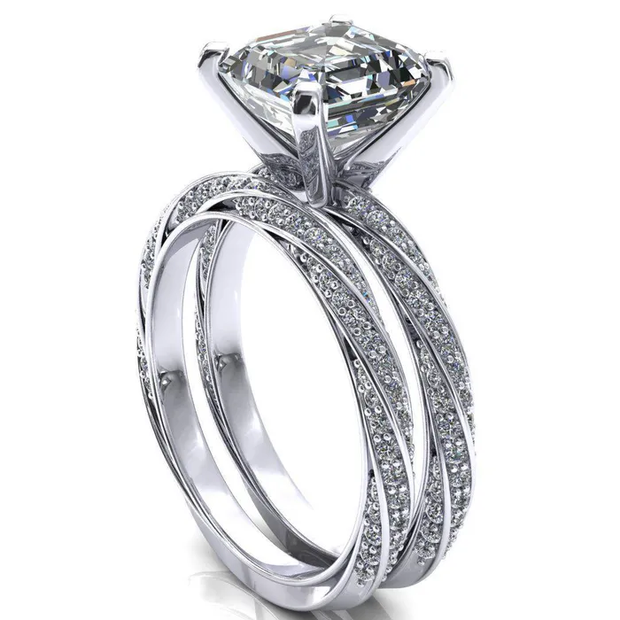 Fire Brilliance Rings Elysia Asscher Moissanite 4 Prong 34 Eternity Diamond Accent Ring
