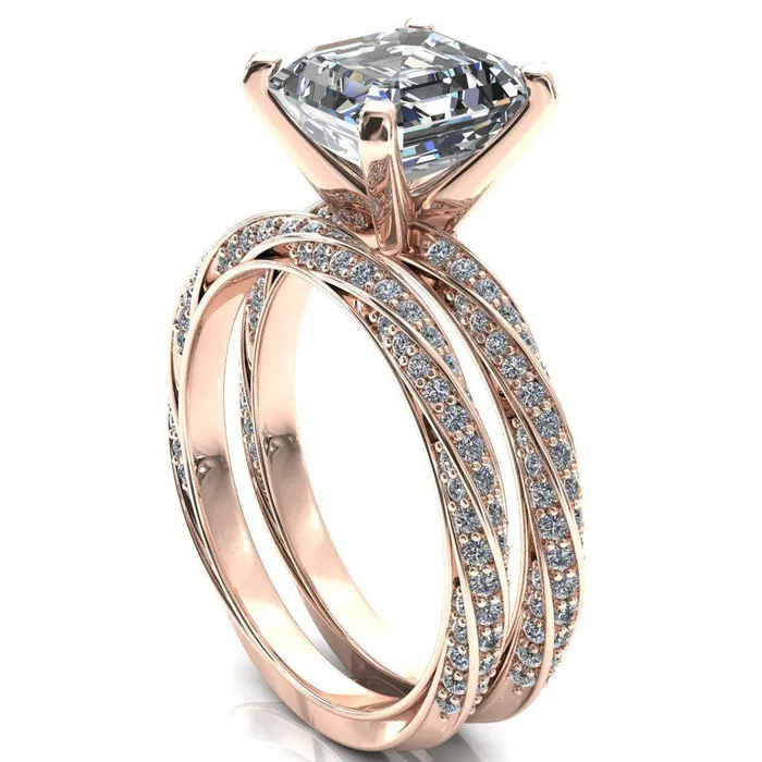 Fire Brilliance Rings Elysia Asscher Moissanite 4 Prong 34 Eternity Diamond Accent Ring