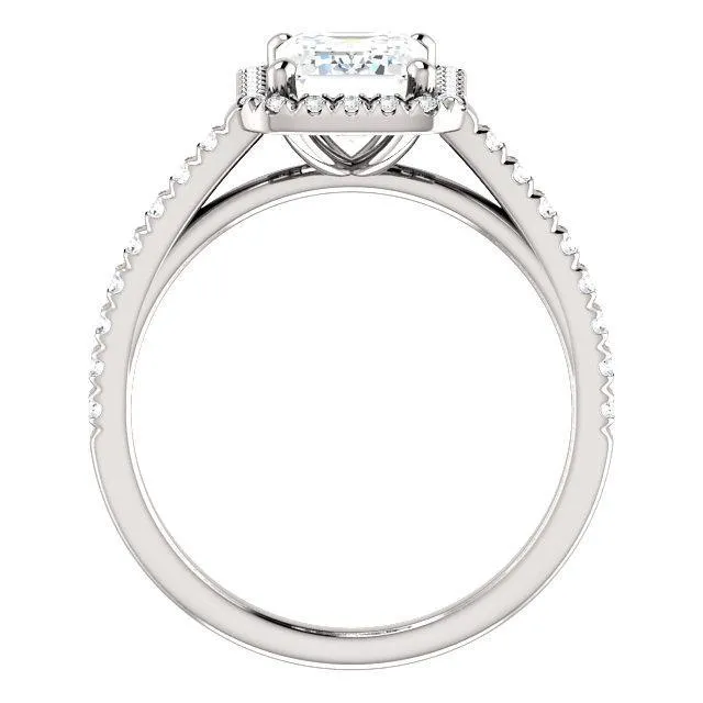 Fire Brilliance Rings Emerald Moissanite Diamond Accent Ice Halo Cathedral Ring