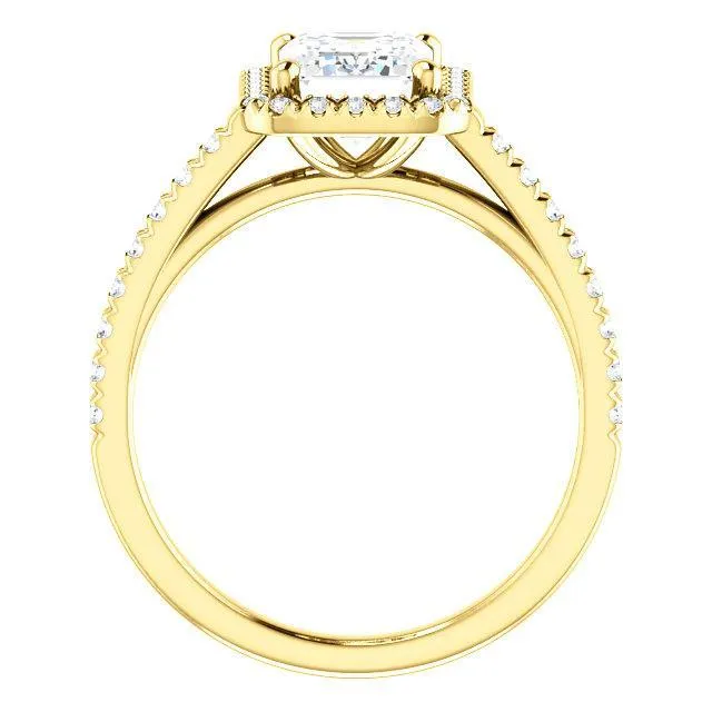 Fire Brilliance Rings Emerald Moissanite Diamond Accent Ice Halo Cathedral Ring
