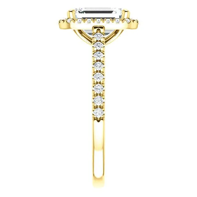 Fire Brilliance Rings Emerald Moissanite Diamond Accent Ice Halo Cathedral Ring