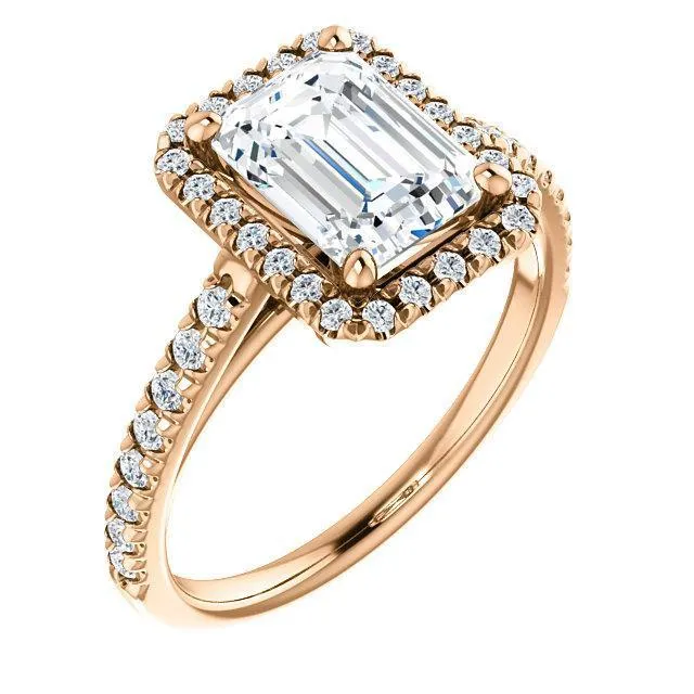 Fire Brilliance Rings Emerald Moissanite Diamond Accent Ice Halo Cathedral Ring