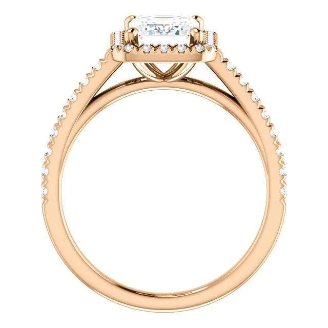 Fire Brilliance Rings Emerald Moissanite Diamond Accent Ice Halo Cathedral Ring