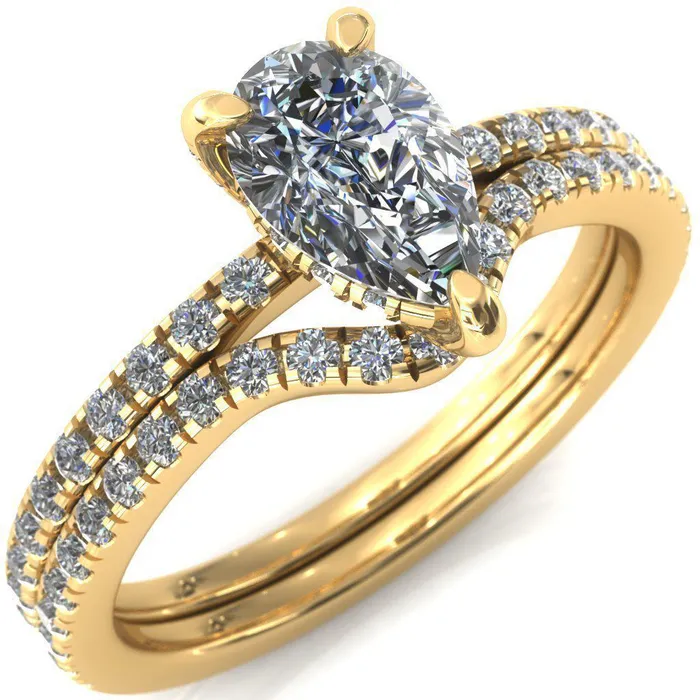 Fire Brilliance Rings Ezili Pear Center Stone 3 Claw Prong Micro Pave Diamond Sides Engagement Ring Fire Brilliance Rings Ezili Pear Center Stone 3 Claw Prong Micro Pave Diamond Sides Engagement Ring