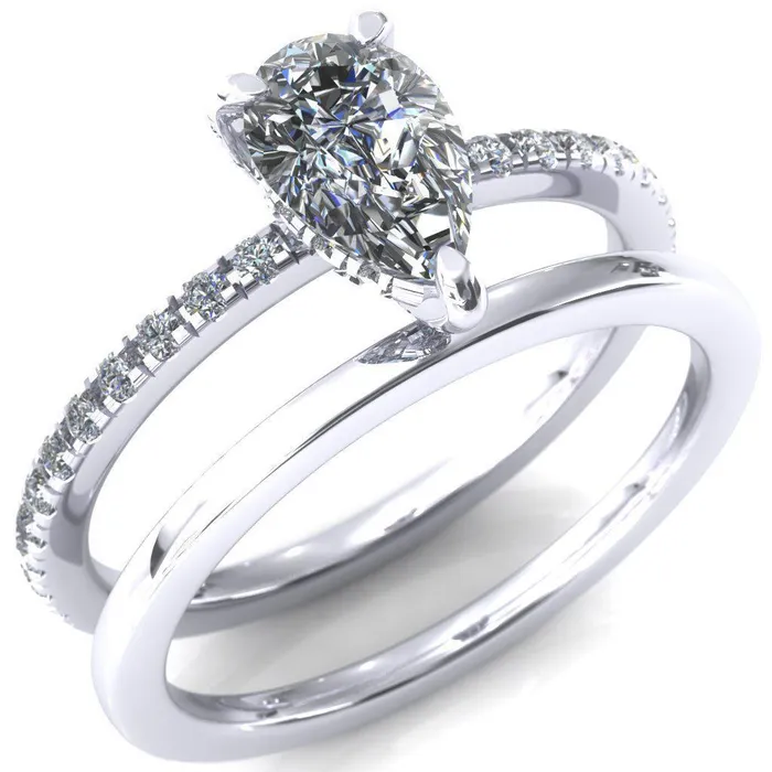 Fire Brilliance Rings Ezili Pear Center Stone 3 Claw Prong Micro Pave Diamond Sides Engagement Ring