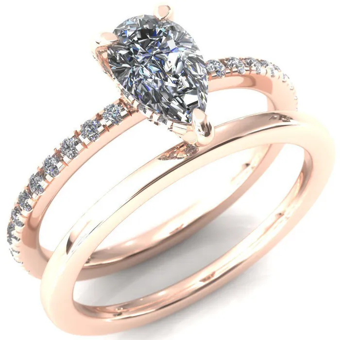Fire Brilliance Rings Ezili Pear Center Stone 3 Claw Prong Micro Pave Diamond Sides Engagement Ring