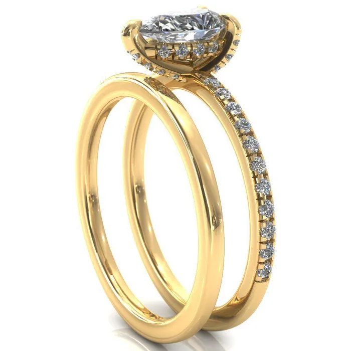 Fire Brilliance Rings Ezili Pear Center Stone 3 Claw Prong Micro Pave Diamond Sides Engagement Ring