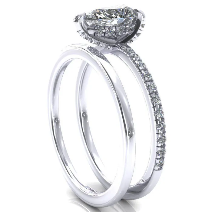 Fire Brilliance Rings Ezili Pear Center Stone 3 Claw Prong Micro Pave Diamond Sides Engagement Ring