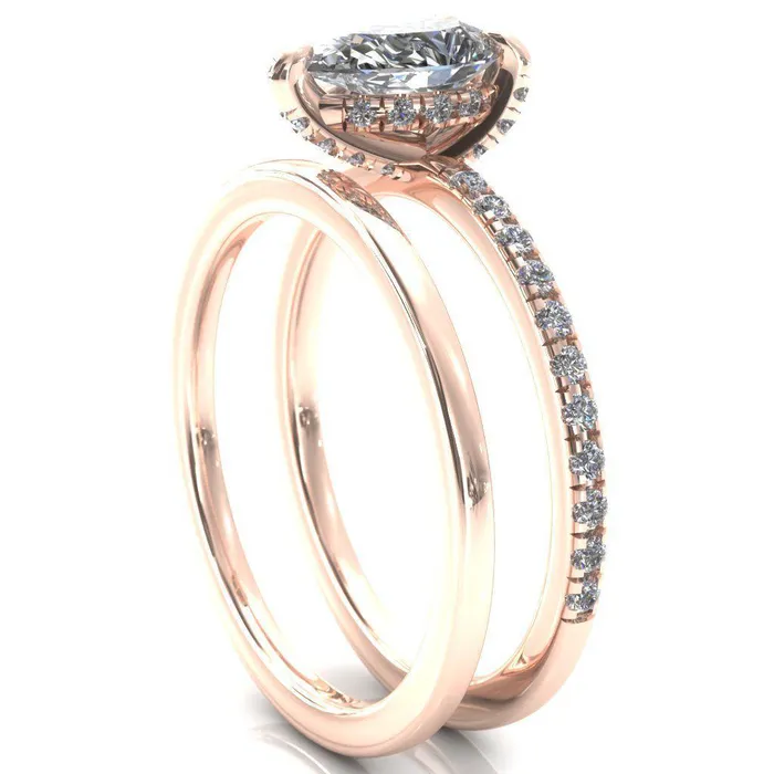 Fire Brilliance Rings Ezili Pear Center Stone 3 Claw Prong Micro Pave Diamond Sides Engagement Ring