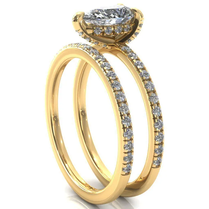 Fire Brilliance Rings Ezili Pear Center Stone 3 Claw Prong Micro Pave Diamond Sides Engagement Ring