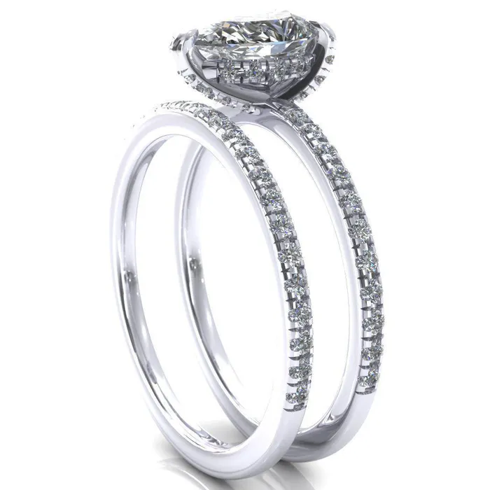 Fire Brilliance Rings Ezili Pear Center Stone 3 Claw Prong Micro Pave Diamond Sides Engagement Ring