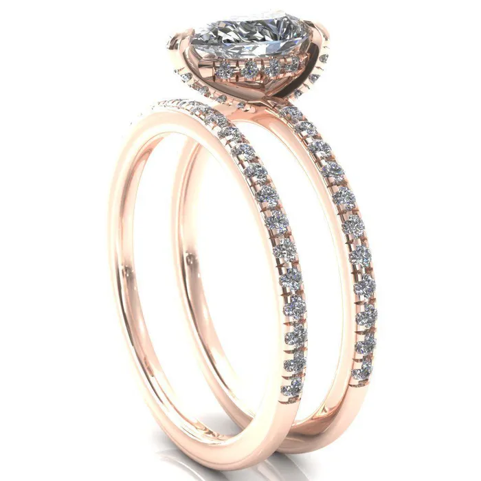 Fire Brilliance Rings Ezili Pear Center Stone 3 Claw Prong Micro Pave Diamond Sides Engagement Ring