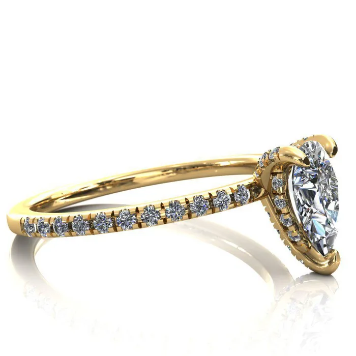 Fire Brilliance Rings Ezili Pear Center Stone 3 Claw Prong Micro Pave Diamond Sides Engagement Ring