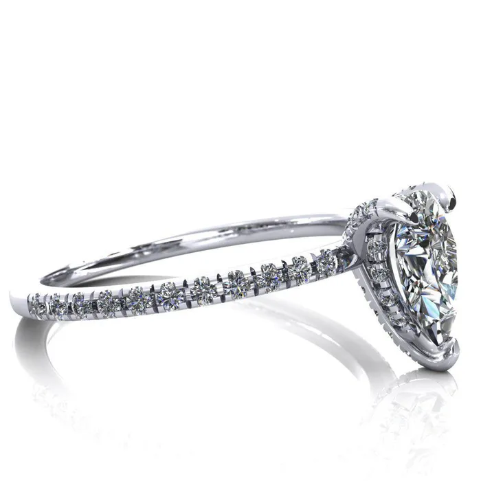 Fire Brilliance Rings Ezili Pear Center Stone 3 Claw Prong Micro Pave Diamond Sides Engagement Ring