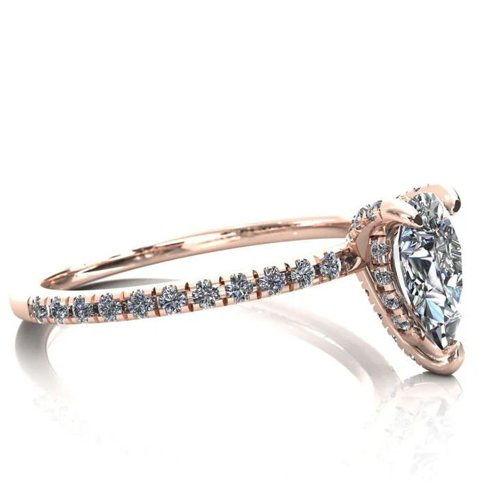 Fire Brilliance Rings Ezili Pear Center Stone 3 Claw Prong Micro Pave Diamond Sides Engagement Ring