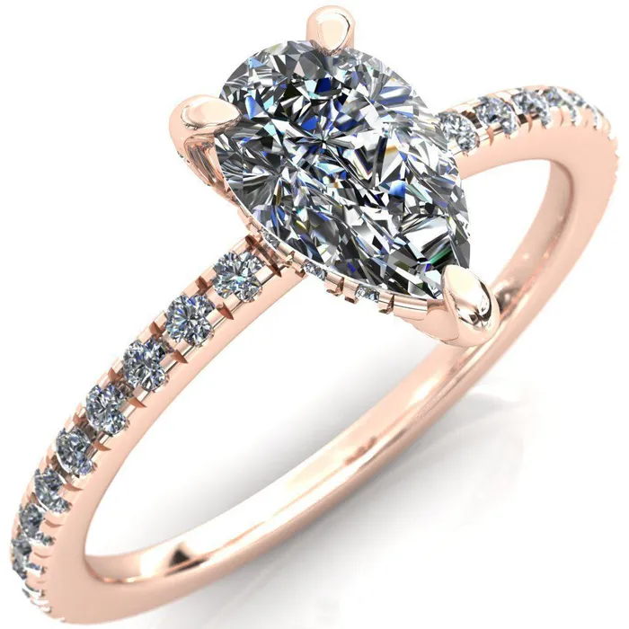 Fire Brilliance Rings Ezili Pear Center Stone 3 Claw Prong Micro Pave Diamond Sides Engagement Ring