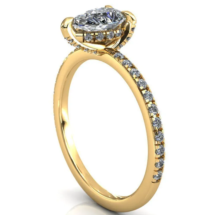 Fire Brilliance Rings Ezili Pear Center Stone 3 Claw Prong Micro Pave Diamond Sides Engagement Ring