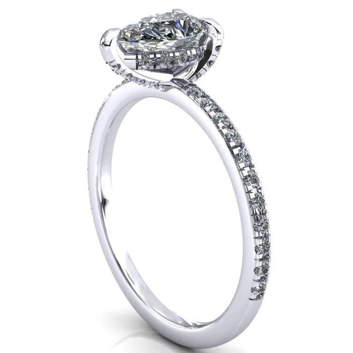 Fire Brilliance Rings Ezili Pear Center Stone 3 Claw Prong Micro Pave Diamond Sides Engagement Ring
