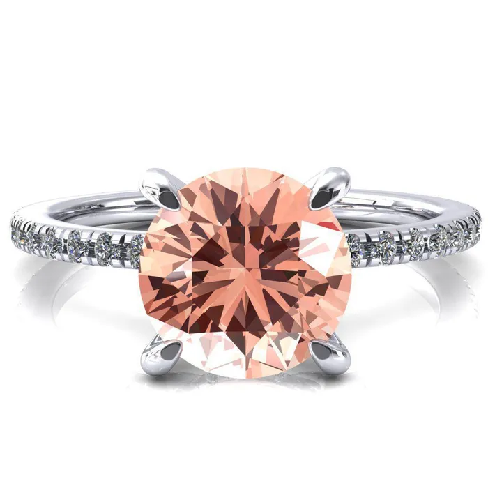 Fire Brilliance Rings Ezili Round Champagne Sapphire 4 Claw Prong Micro Pave Diamond Sides Engagement Ring Fire Brilliance Rings Ezili Round Champagne Sapphire 4 Claw Prong Micro Pave Diamond Sides Engagement Ring