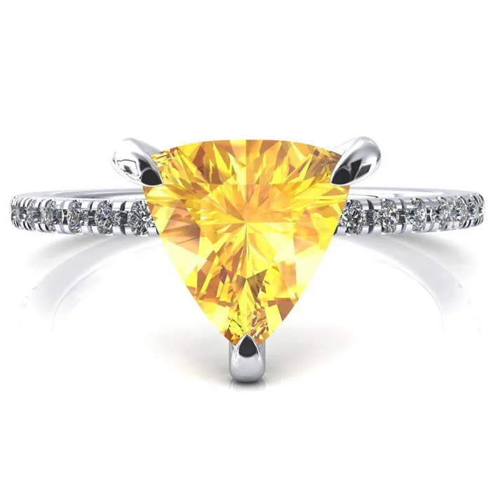 Fire Brilliance Rings Ezili Trillion Yellow Sapphire 3 Claw Prong Micro Pave Diamond Sides Engagement Ring Fire Brilliance Rings Ezili Trillion Yellow Sapphire 3 Claw Prong Micro Pave Diamond Sides Engagement Ring