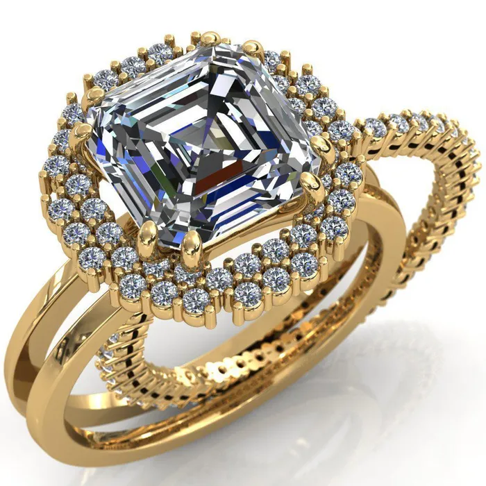 Fire Brilliance Rings Grace Asscher Moissanite Diamond Halo Ring