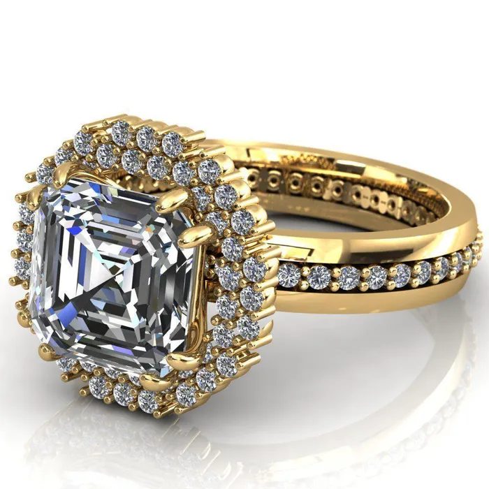 Fire Brilliance Rings Grace Asscher Moissanite Diamond Halo Ring