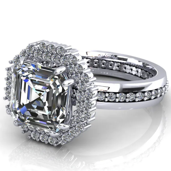 Fire Brilliance Rings Grace Asscher Moissanite Diamond Halo Ring