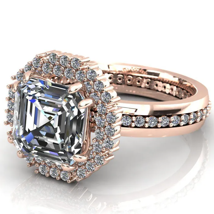 Fire Brilliance Rings Grace Asscher Moissanite Diamond Halo Ring
