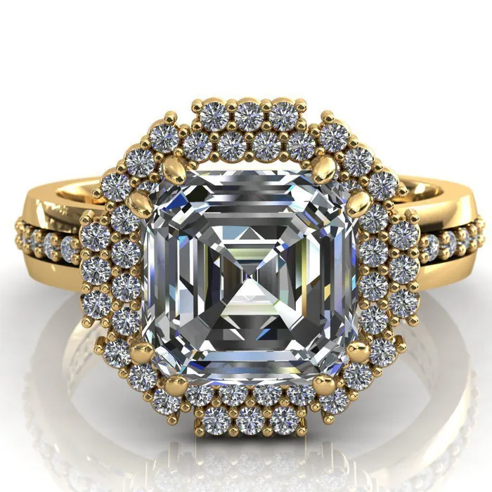 Fire Brilliance Rings Grace Asscher Moissanite Diamond Halo Ring