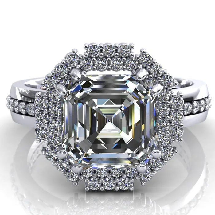 Fire Brilliance Rings Grace Asscher Moissanite Diamond Halo Ring