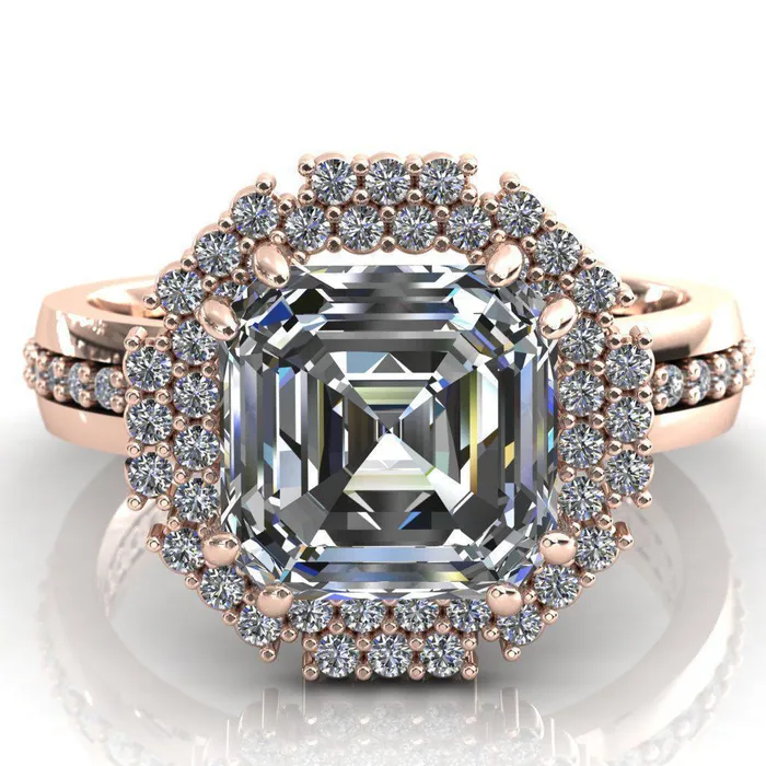 Fire Brilliance Rings Grace Asscher Moissanite Diamond Halo Ring