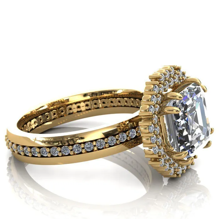 Fire Brilliance Rings Grace Asscher Moissanite Diamond Halo Ring