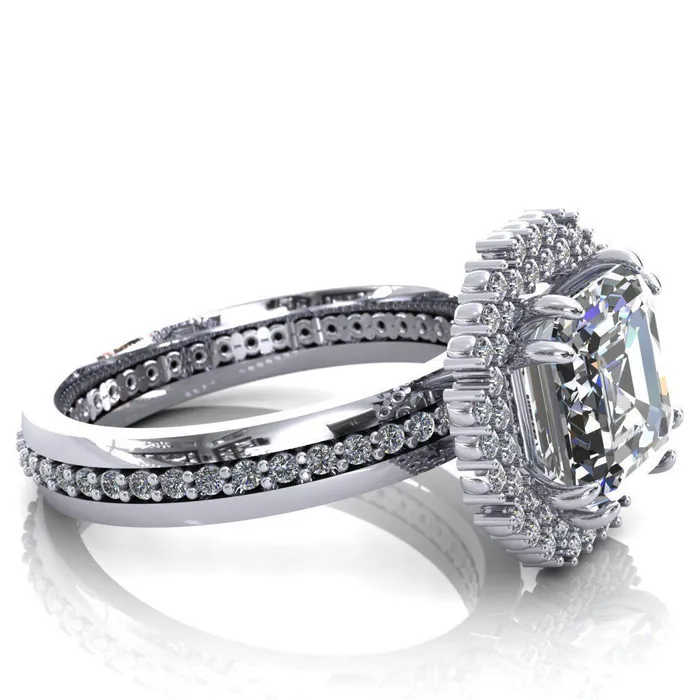 Fire Brilliance Rings Grace Asscher Moissanite Diamond Halo Ring