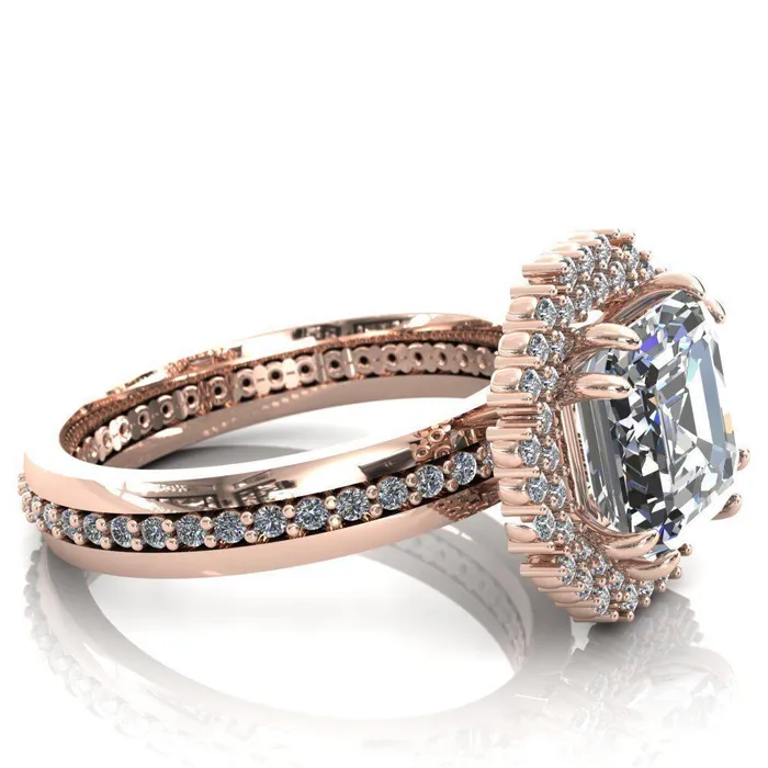 Fire Brilliance Rings Grace Asscher Moissanite Diamond Halo Ring