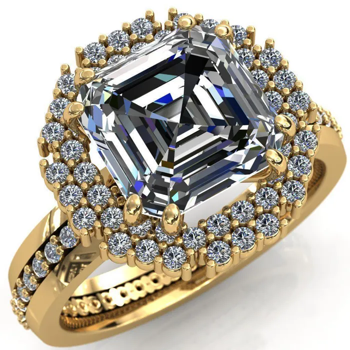 Fire Brilliance Rings Grace Asscher Moissanite Diamond Halo Ring