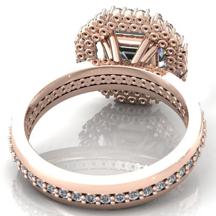 Fire Brilliance Rings Grace Asscher Moissanite Diamond Halo Ring
