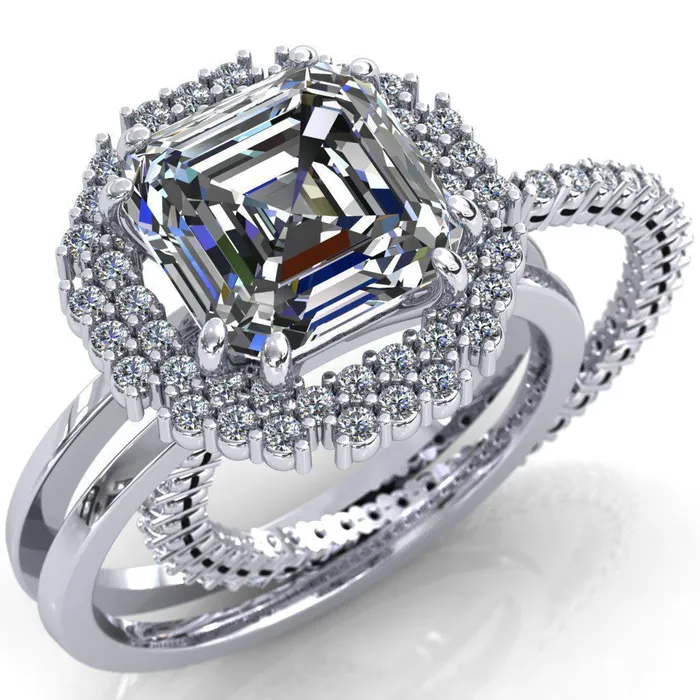 Fire Brilliance Rings Grace Asscher Moissanite Diamond Halo Ring