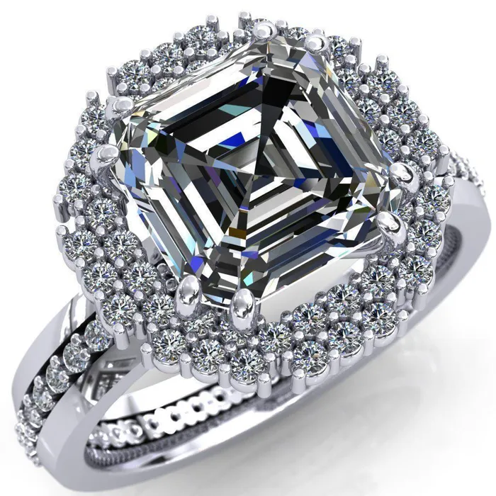 Fire Brilliance Rings Grace Asscher Moissanite Diamond Halo Ring
