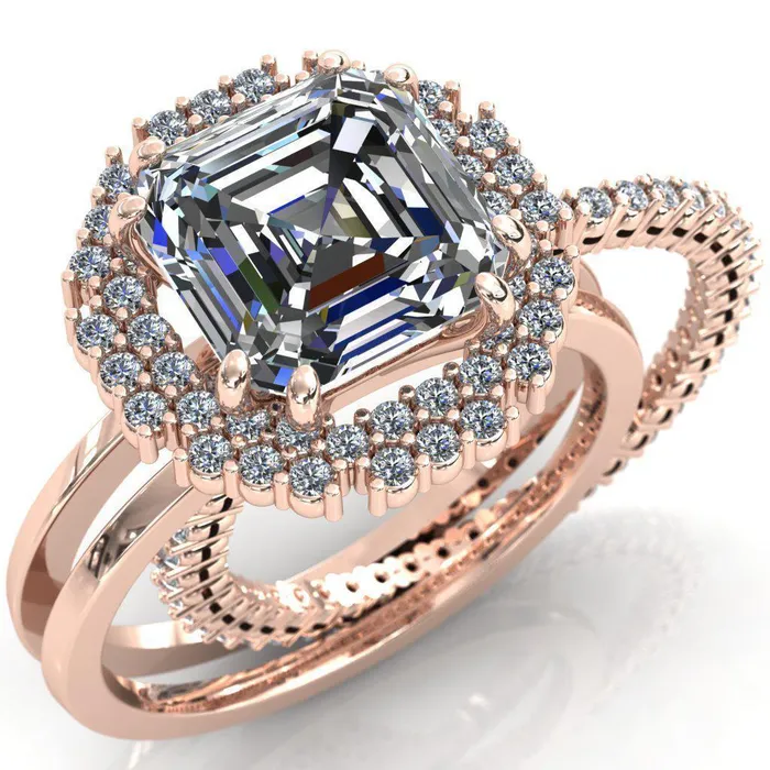 Fire Brilliance Rings Grace Asscher Moissanite Diamond Halo Ring