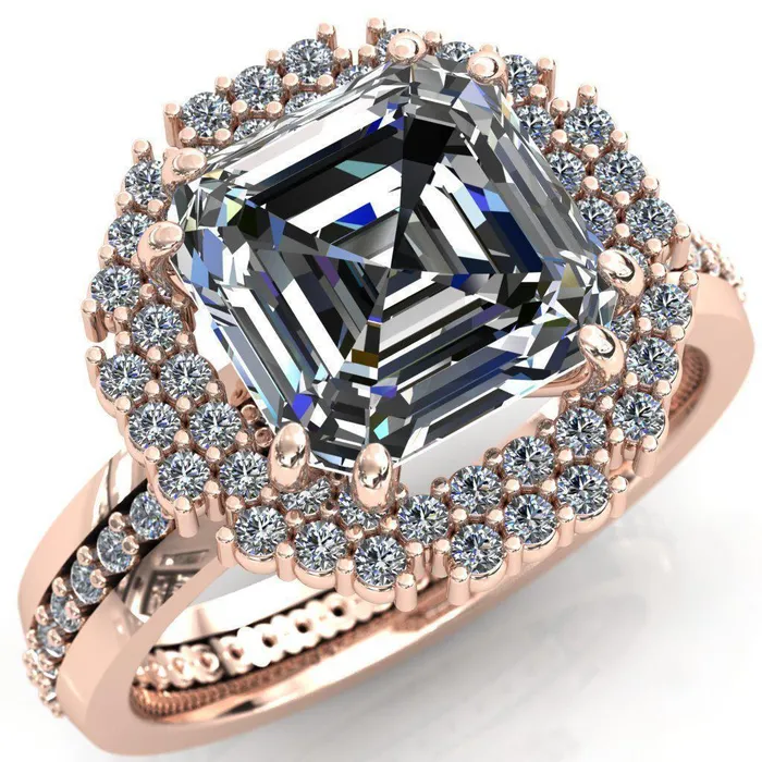 Fire Brilliance Rings Grace Asscher Moissanite Diamond Halo Ring