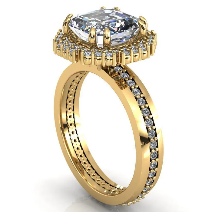 Fire Brilliance Rings Grace Asscher Moissanite Diamond Halo Ring