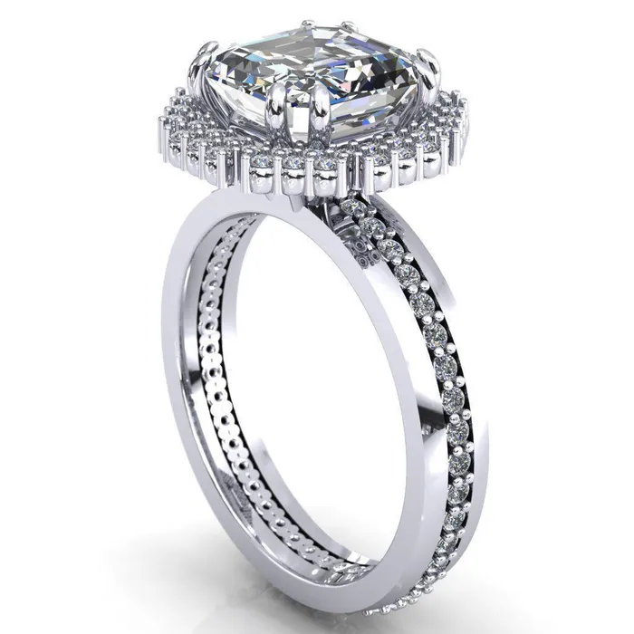 Fire Brilliance Rings Grace Asscher Moissanite Diamond Halo Ring