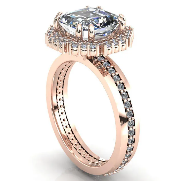 Fire Brilliance Rings Grace Asscher Moissanite Diamond Halo Ring