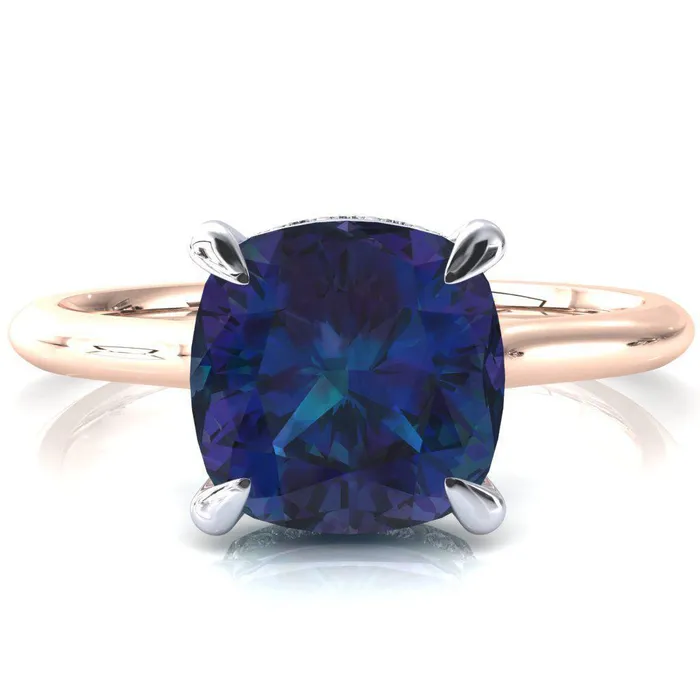 Fire Brilliance Rings Janey Cushion Alexandrite 4 Prongs Claw Floating Halo Inverted Cathedral Ring