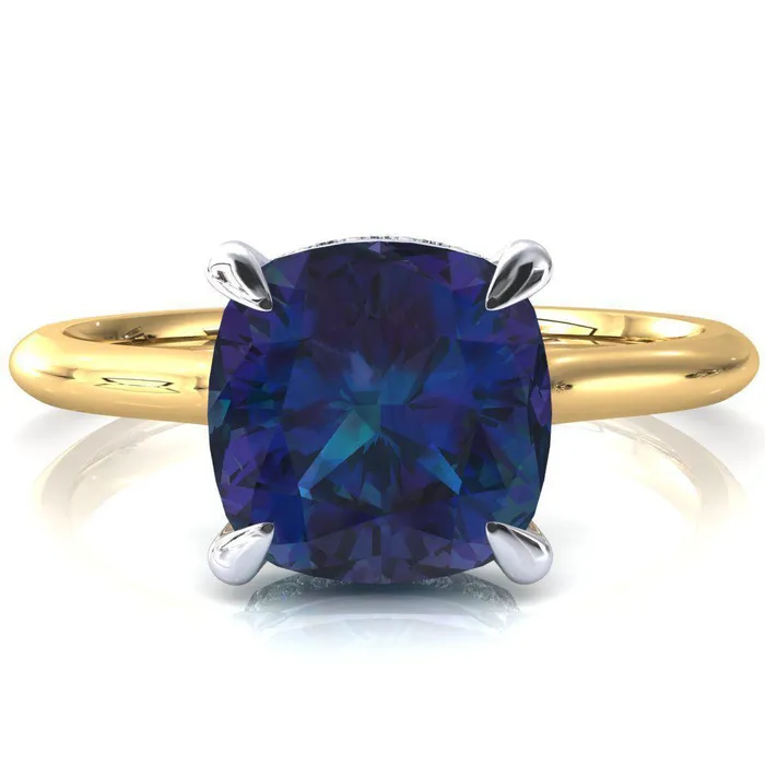 Fire Brilliance Rings Janey Cushion Alexandrite 4 Prongs Claw Floating Halo Inverted Cathedral Ring