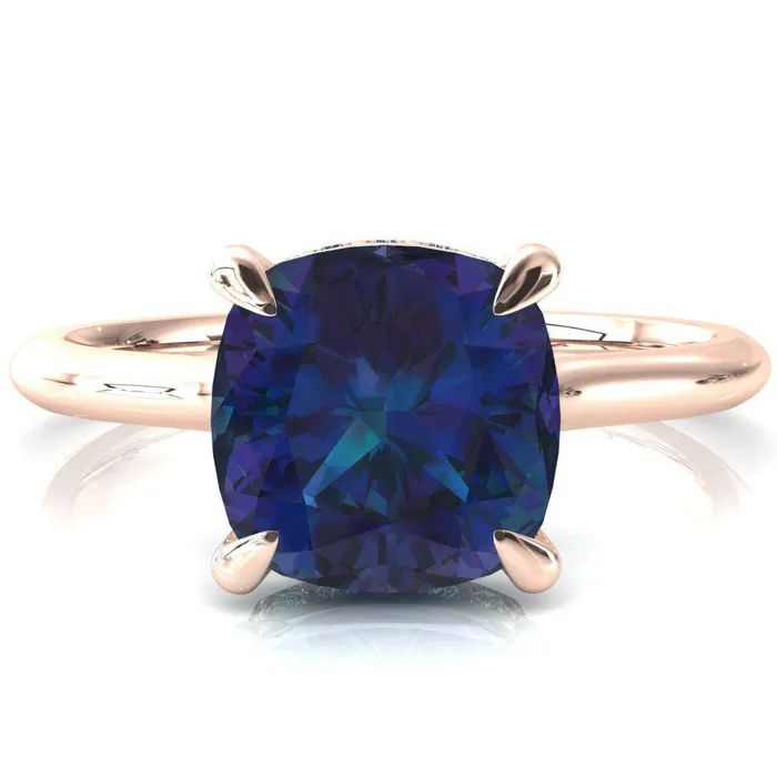 Fire Brilliance Rings Janey Cushion Alexandrite 4 Prongs Claw Floating Halo Inverted Cathedral Ring